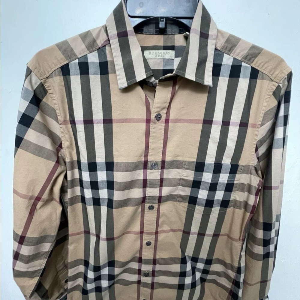 Burberry Brit Button Down Authentic Mens Brown Stretch Shirt Small Read Below